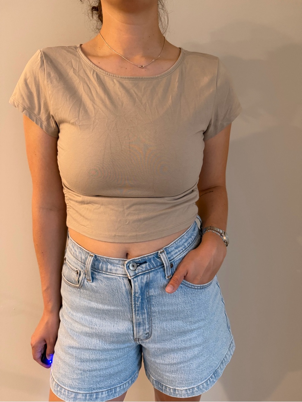 Old Navy Beige Crop Tee - Short Sleeve Women's Top
